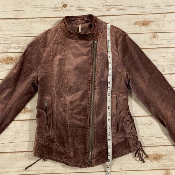 Free People Purple Crushed Velvet Moto Jacket Size Small - Picture 6 of 16